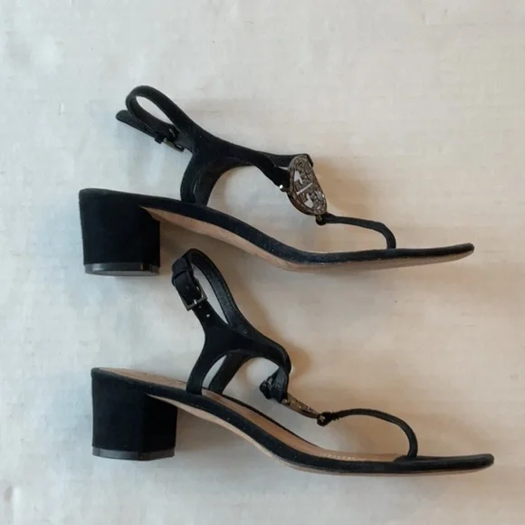 Tory Burch black suede sandal w/ rhinestone logo Size 8 - Picture 8 of 13